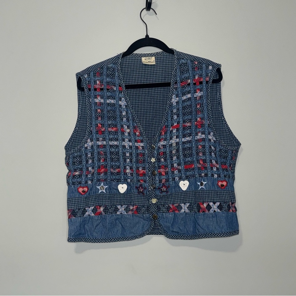 Vintage 90s Koret City Blues Women's Denim‎ Americana Patchwork Vest Size L